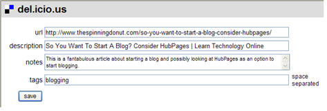 del.icio.us Tag form