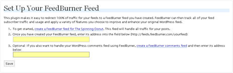 FeedBurner Feed Setup Page
