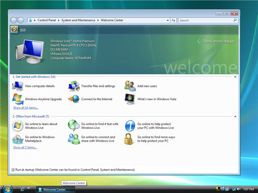 Vista Welcome Window
