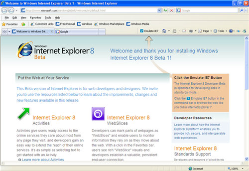 Microsoft Internet Explorer 8 beta 1