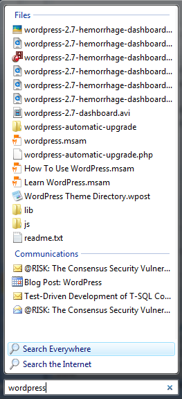 Vista Start Search Results