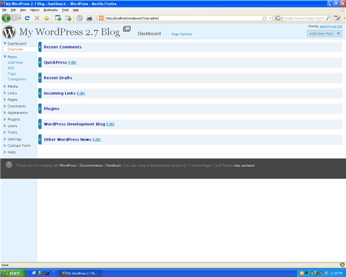 Wordpress 2.7 Hemorrhage Dashboard